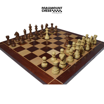 ♟️ 21” Bud Rosewood Wooden Chess Board with Round Cross Border | 3.75” Wooden German Knight Chess Pieces | Premium Handcrafted Set with Velvet Pouch 🎒