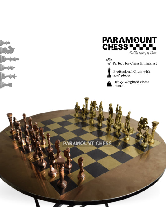 ♔ Classic Royal European Chess Table with Roman Brass Coins 🏛️✨