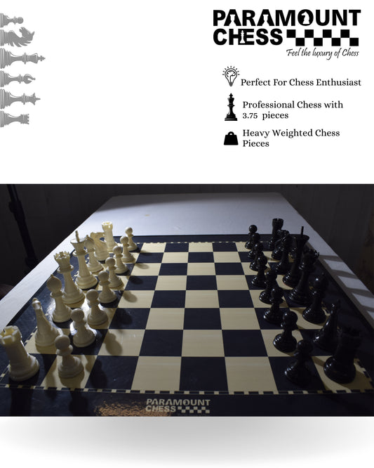 ♟️ Premium 19" Wooden Laminated Dotted Chess Board Set with 3.75" Plastic Chess Pieces & Velvet Pouch