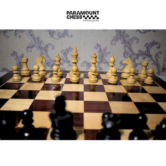 21" Bud Rosewood Wooden Chess Board ♟️ | Round Cross Border Design ✨ | 3.75" German Knight Wooden YELLOW- BLACK  Chess Pieces 🏆 | 32 Pieces + 2 Extra Queens ♛ | Velvet Pouch Included 🎒