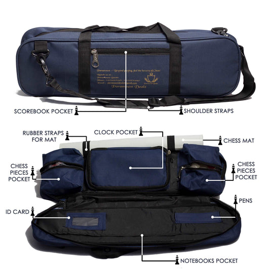 Grand Master Edition Professional Chess Bag - Large Size; Can keep Chess board, chess pieces, clock, scorebook etc.