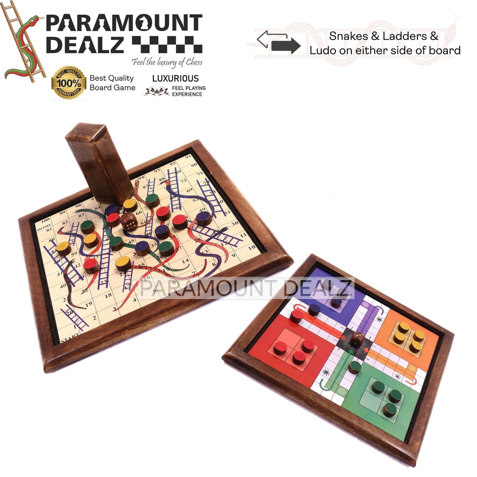 Handmade Magnetic Wooden Classic Snakes and Ladders Travel Board Game