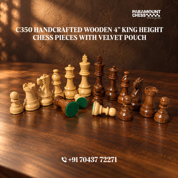 C350 Handcrafted Wooden Chess Pieces 4" King Height With Velvet Pouch