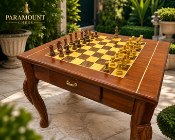 ♟️ Luxury Handcrafted Wooden Chess Table with Drawers & 3.75"German Knight Pieces