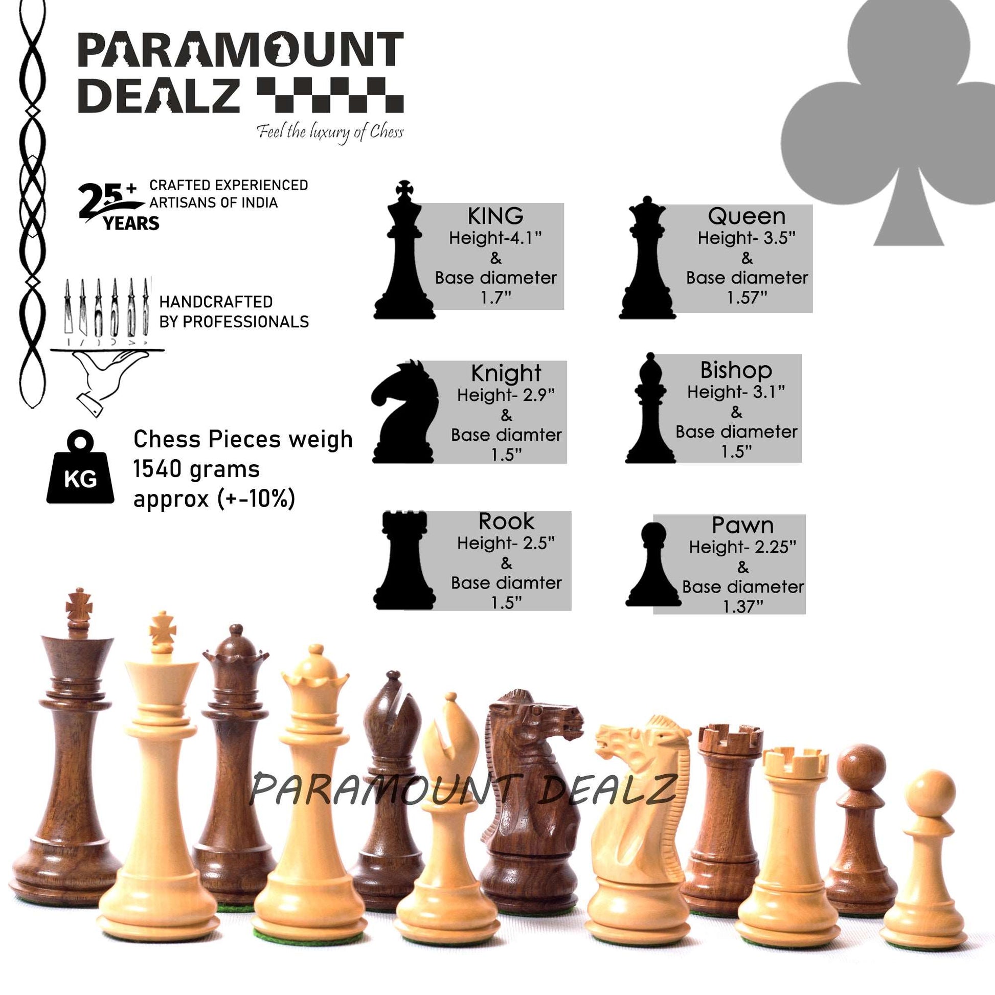 Collector's Club Staunton Series Chess Pieces in Indian