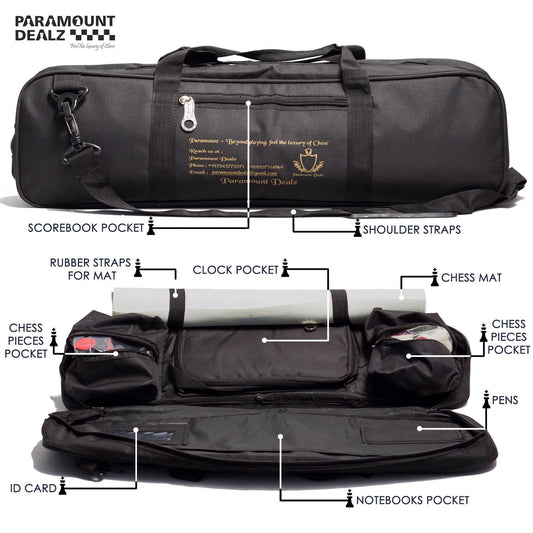 Grand Master Edition Professional Chess Bag – Large Size; Can keep Chess board, chess pieces, clock, scorebook etc.