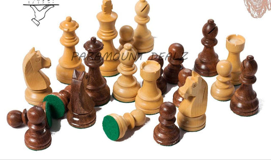Flat Wooden Chess Board with Staunton style wooden chess pieces and Velvet Chess Pouch - Best for chess enthusiasts