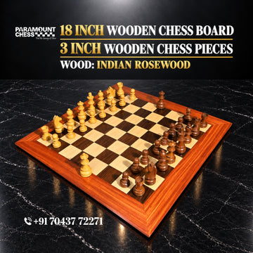 ♟️ Premium 18-Inch Wooden Chess Board Set | Indian Rosewood & Maple | 3-Inch German Knight Wooden Chess Pieces with Velvet Pouch