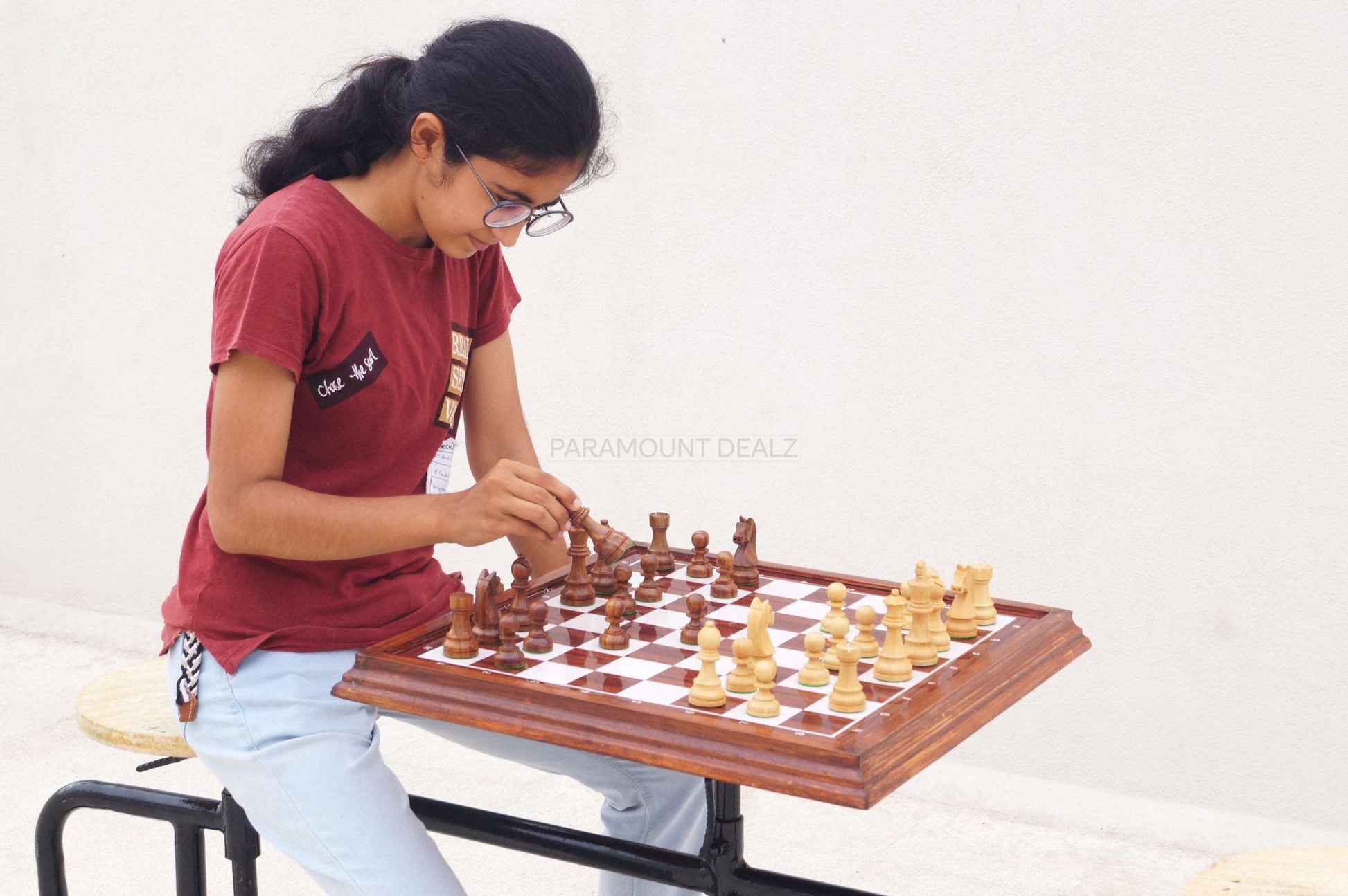 Metallic Premium Chess Table with 2 attached stools