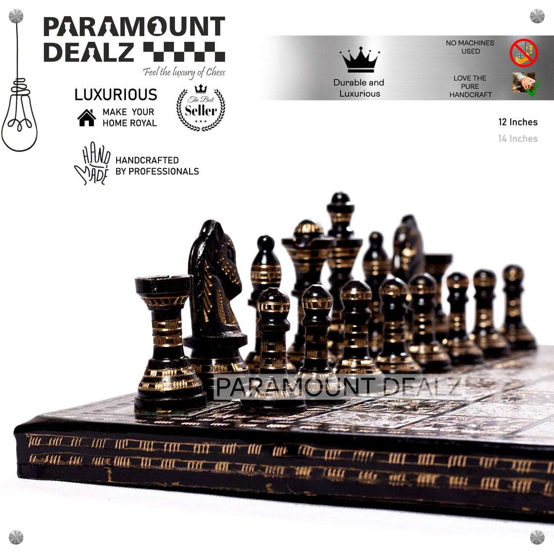 Royal Vintage Collection 12" Brass Chess Board Game Set