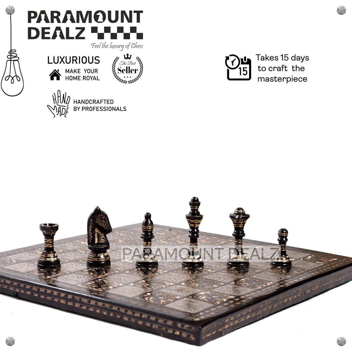 Royal Vintage Collection 12" Brass Chess Board Game Set