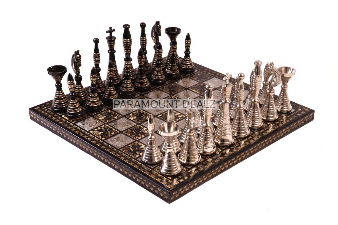 Brass and Metal Handcrafted Chess Board Game Set
