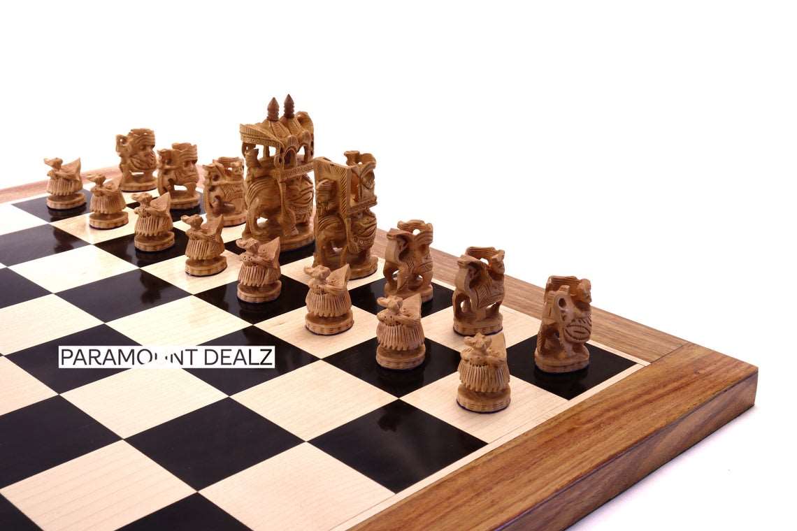 Wooden Chess Board with 3" Royal Maharaja Chess Pieces