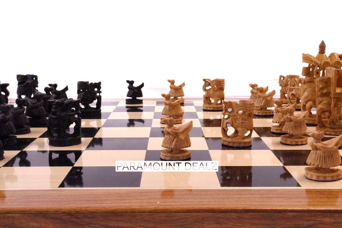 Wooden Chess Board with 3" Royal Maharaja Chess Pieces