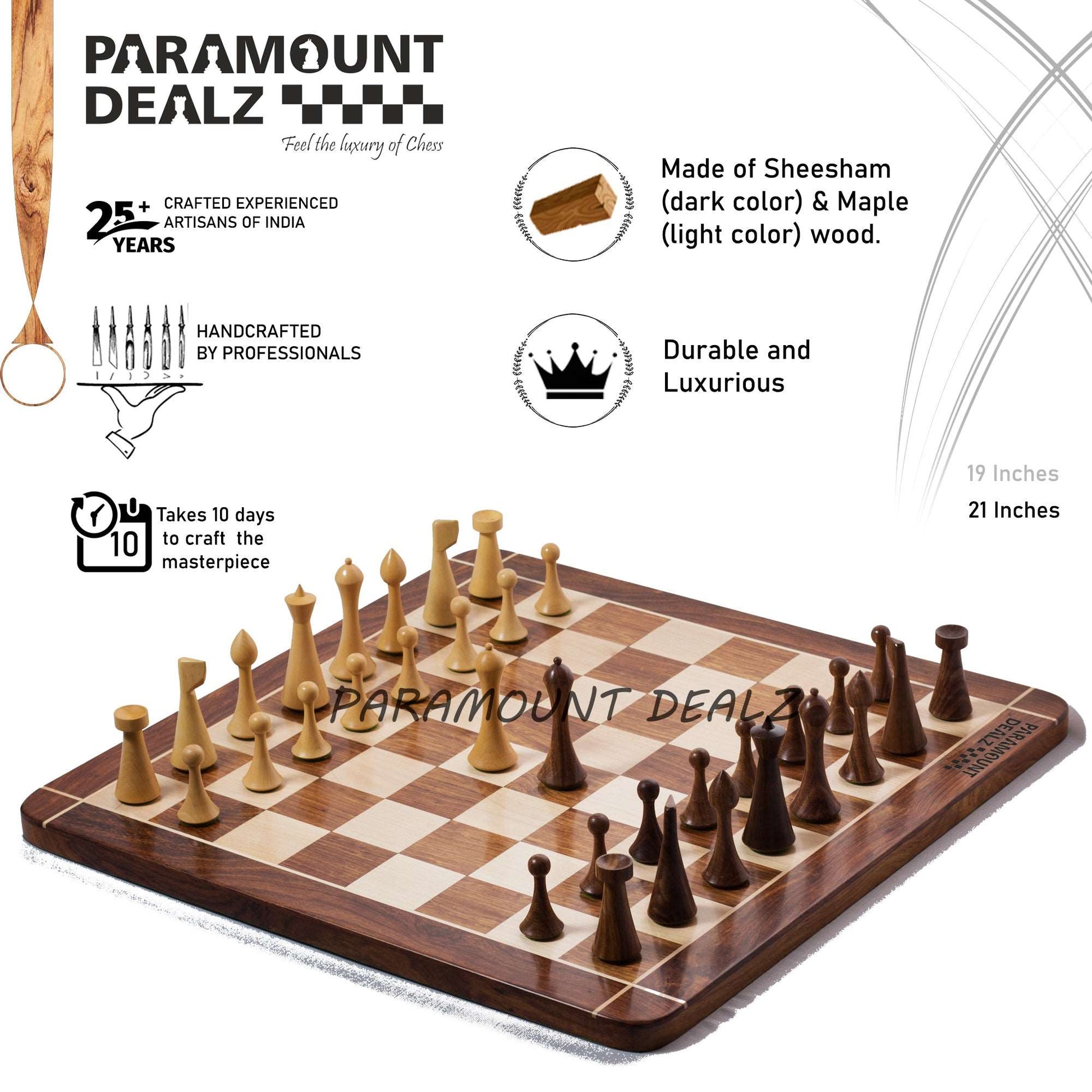 Minimalist Hermann Ohme Chess Pieces in Sheesham & Box Wood