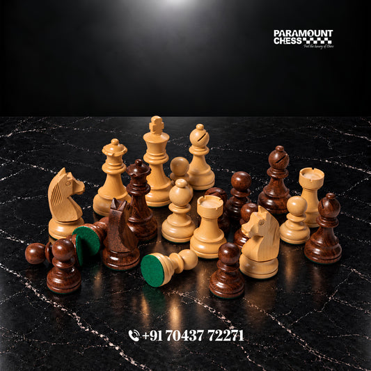 Flat Wooden Chess Board with Staunton style wooden chess pieces and Velvet Chess Pouch - Best for chess enthusiasts