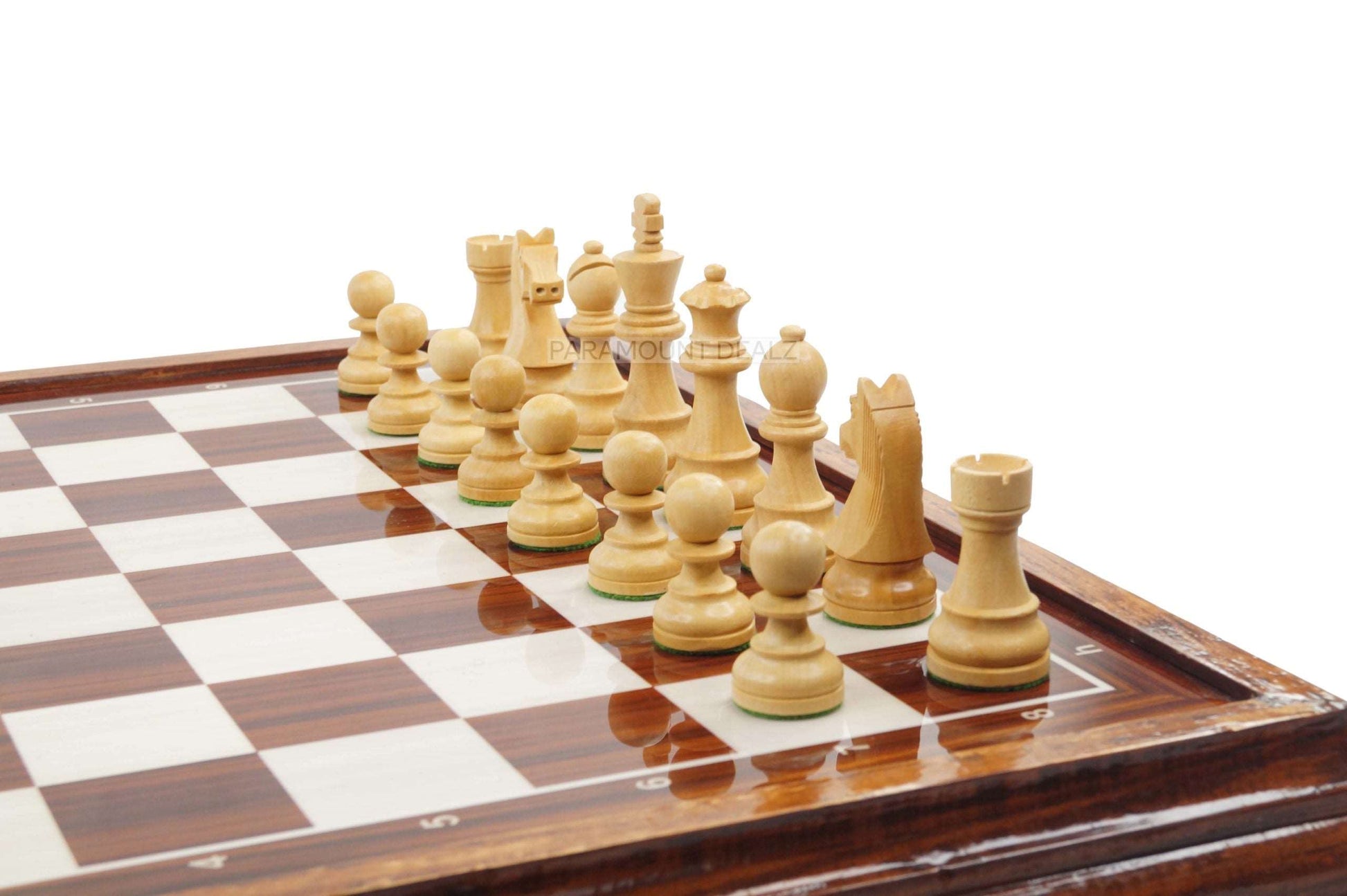 DRAGON SERIES WOODEN LUXURIOUS CHESS LAMINATED BOARD (WITH SOLID WOODEN FRAME) & WOODEN CHESS PIECES