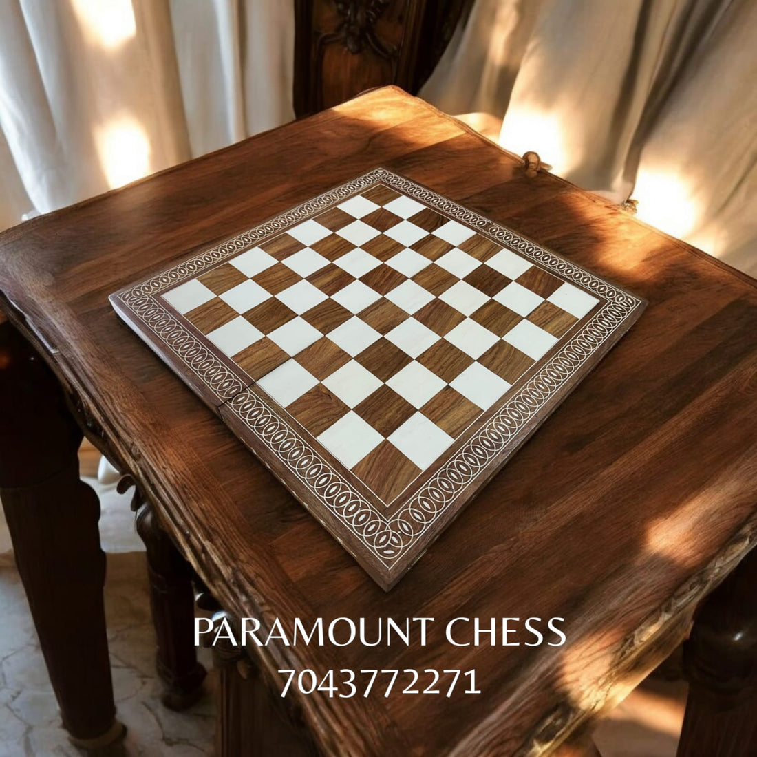 18 Inch Foldable Spirle design Inlay chess set with 3.75 Inch wooden c