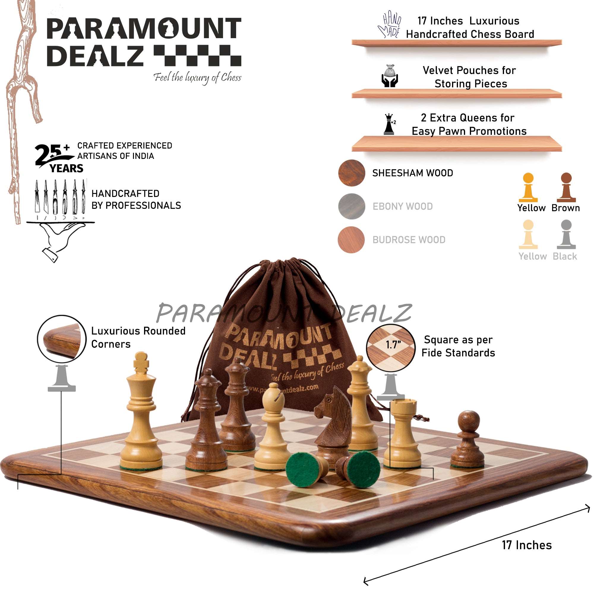 Flat Wooden Chess Board with Staunton style wooden chess pieces and Ve