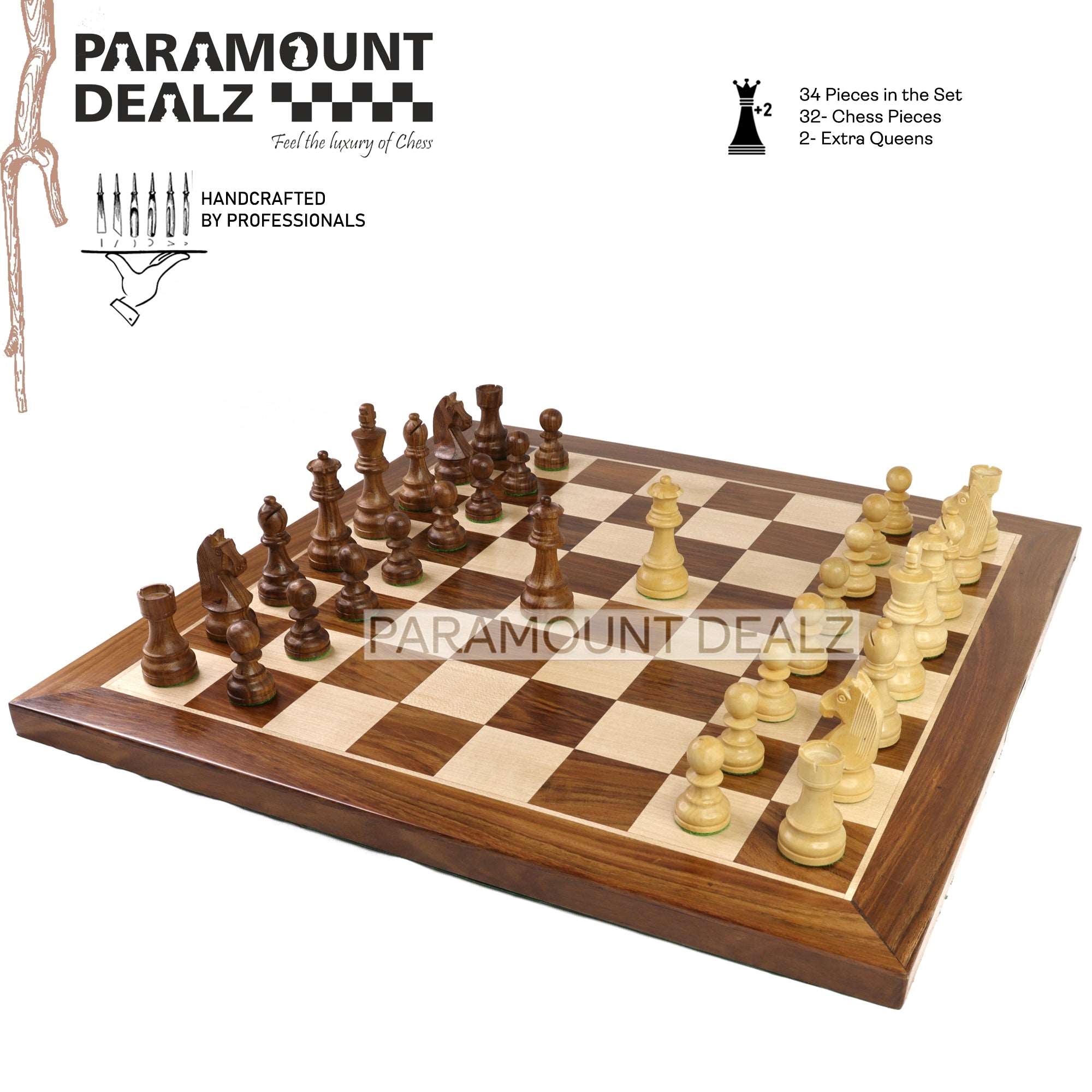 Grand Master Square Cornered Edition 21 inches Wooden chess board