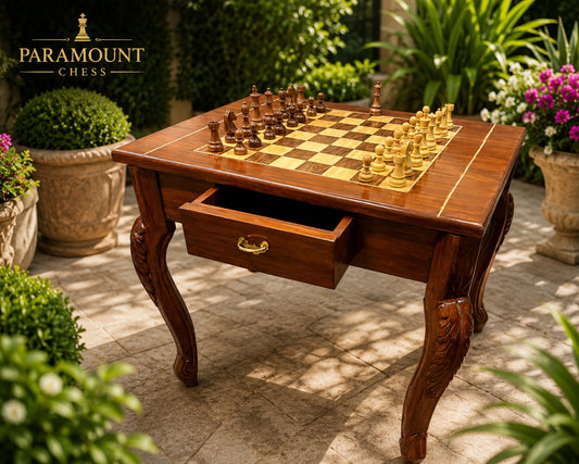♟️ Luxury Handcrafted Wooden Chess Table with Drawers & 3.75"German Knight Pieces
