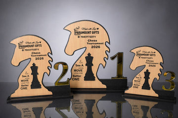 ♟️ Royal Knight Chess Tournament Trophy Set – Premium Wooden Finish (1st, 2nd & 3rd Place)