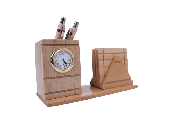 Paramount Dealz Personalized Gift, Wooden Desk Organizer with Clock