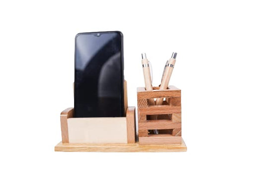 Paramount Dealz Personalized Gift, Wooden Desk Organizer  |Pen, Cards & Mobile Holder |Office/Home Decor