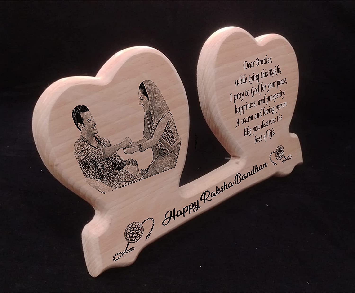 Personalized Engraved Unique Double Heart Designer Wooden Plaque