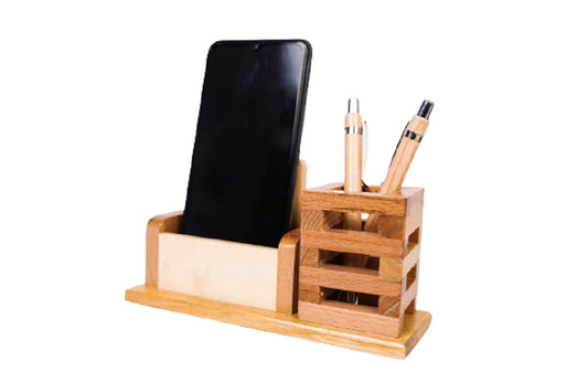 Paramount Dealz Personalized Gift, Wooden Desk Organizer  |Pen, Cards & Mobile Holder |Office/Home Decor