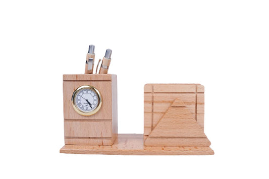Paramount Dealz Personalized Gift, Wooden Desk Organizer with Clock |Pen Holder with Tea Coaster |Office/Home Decor