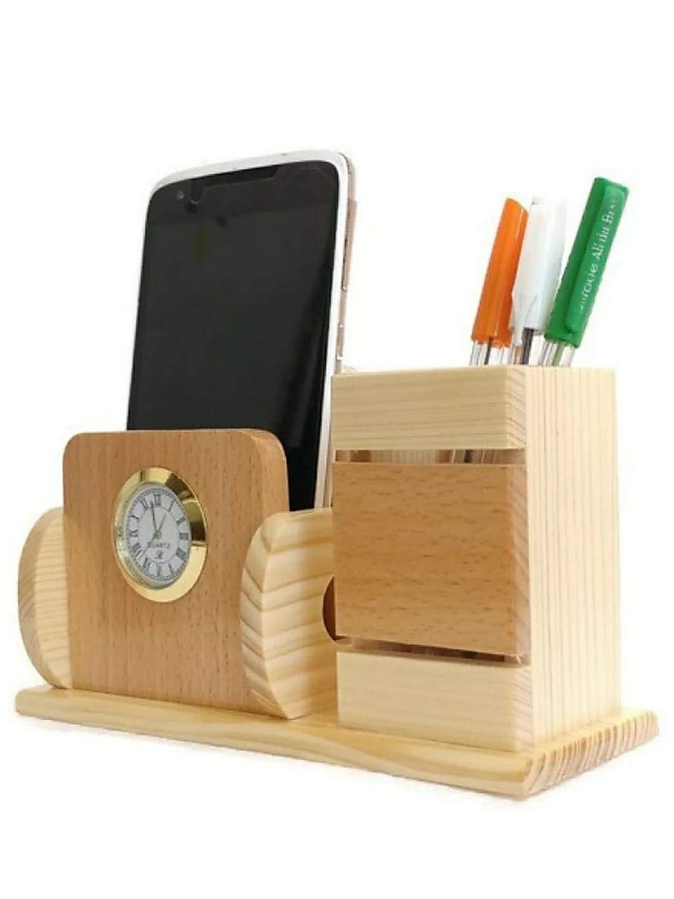 Paramount Dealz Personalized Gift, Wooden Desk Organizer with Clock