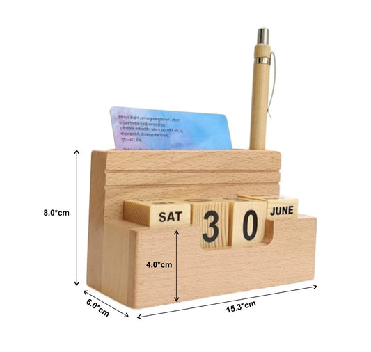 Paramount Dealz Personalized Gift, Wooden Desk Organizer|Pen, Cards Holder Table Calendar|Office/Home Decor