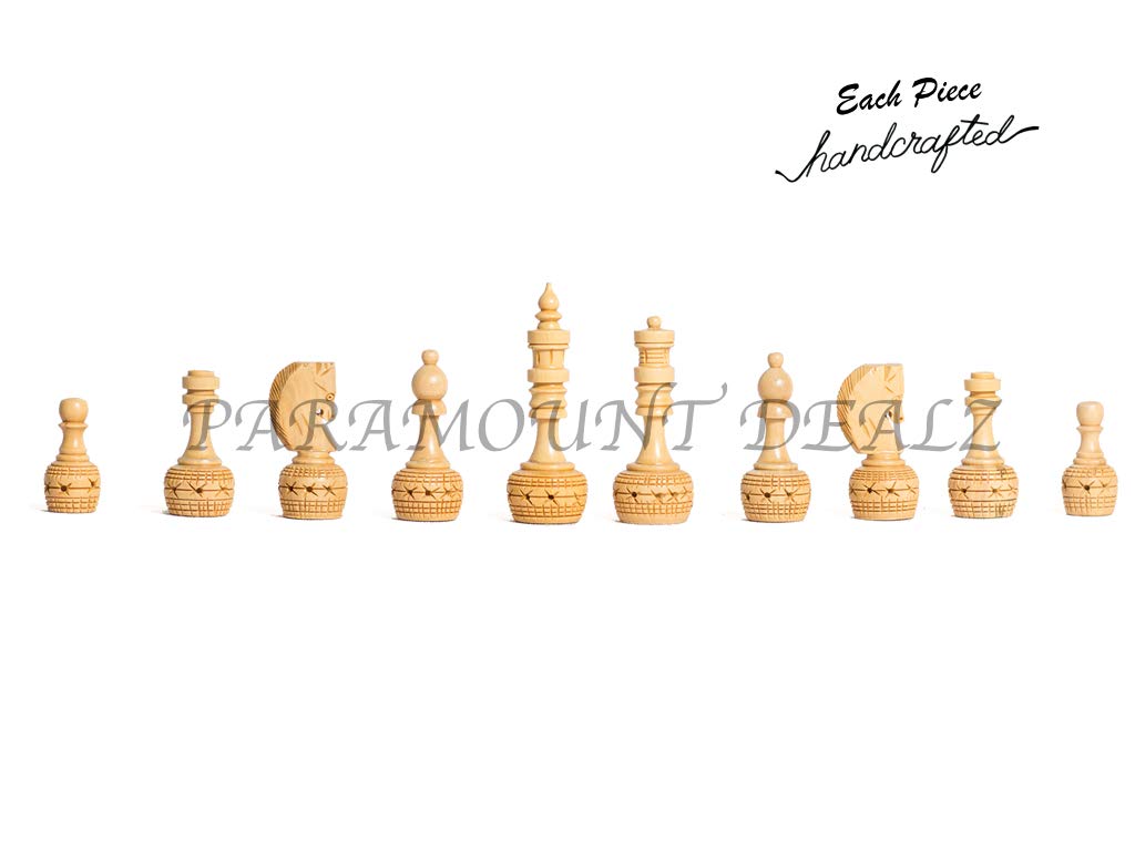 Hand Crafted Carving Chess Pieces with Chess Wooden Box