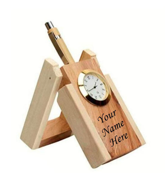 Paramount Dealz Personalized Gift, Wooden Desk Organizer with Clock |Pen Holder |Office/Home Decor