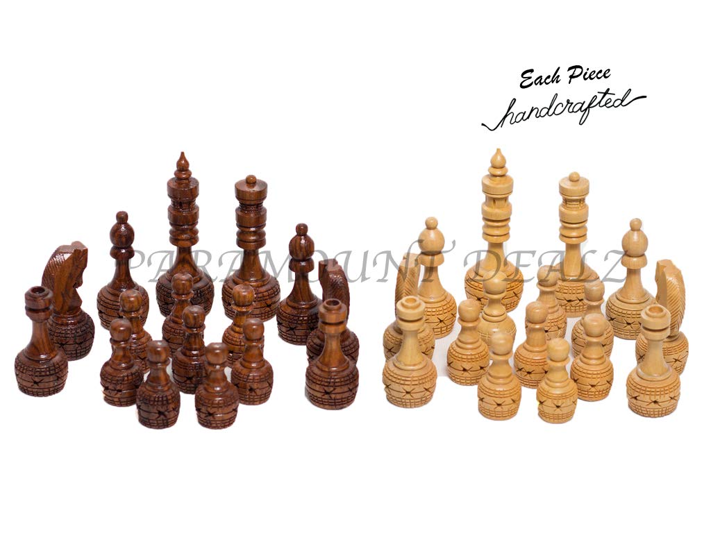 Hand Crafted Carving Chess Pieces with Chess Wooden Box