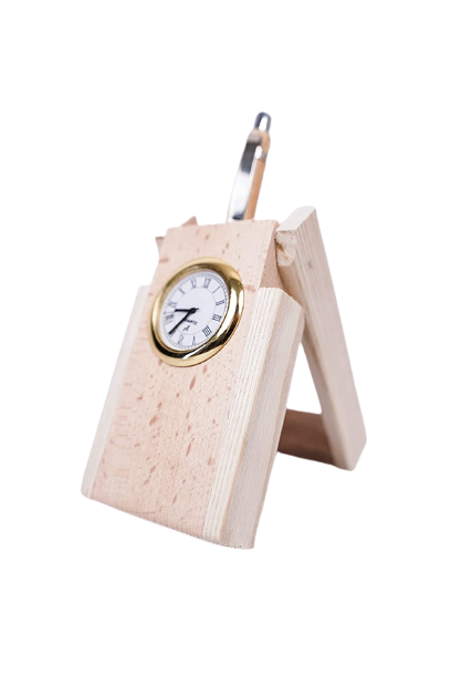 Paramount Dealz Personalized Gift, Wooden Desk Organizer with Clock |Pen Holder |Office/Home Decor