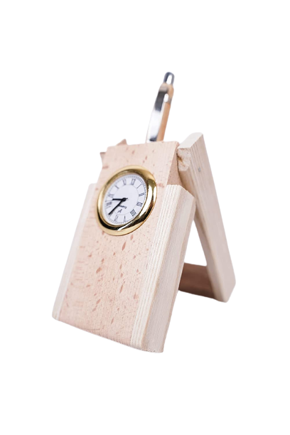 Paramount Dealz Personalized Gift, Wooden Desk Organizer with Clock