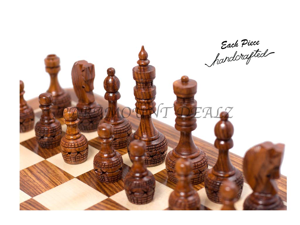 Hand Crafted Carving Chess Pieces with Chess Wooden Box