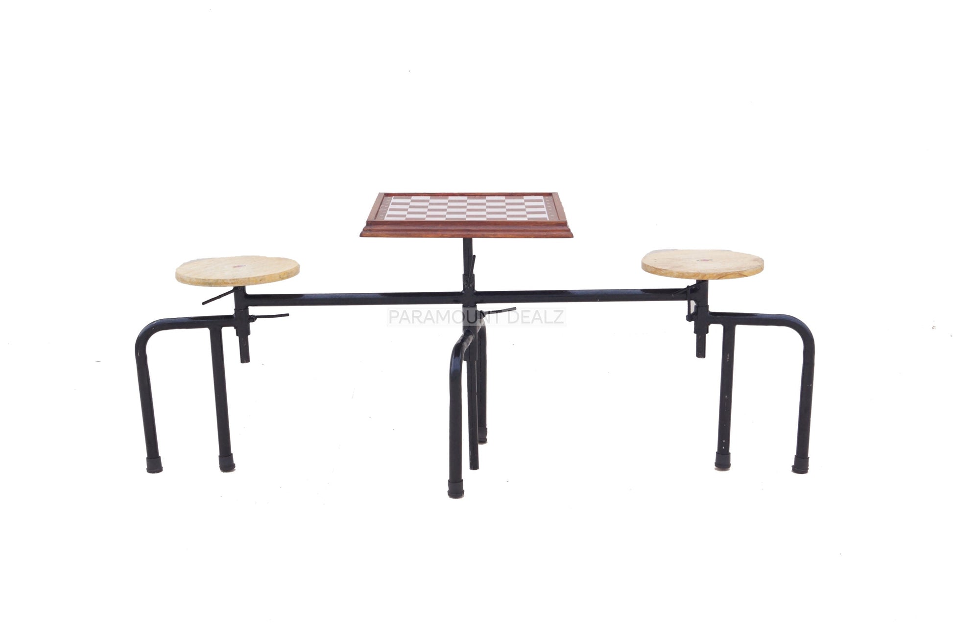 Metallic Premium Chess Table with 2 attached stools