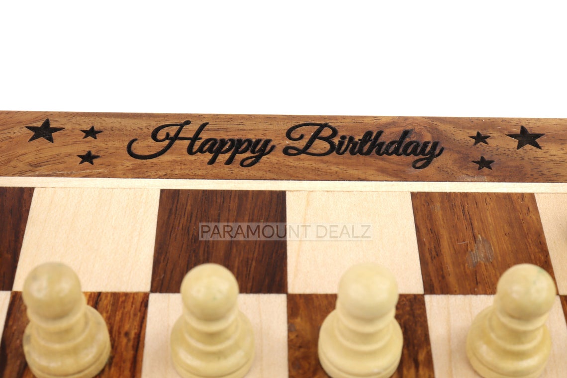Pramount Dealz Happy Birthday Personalized Wooden Magnetic Chess Board