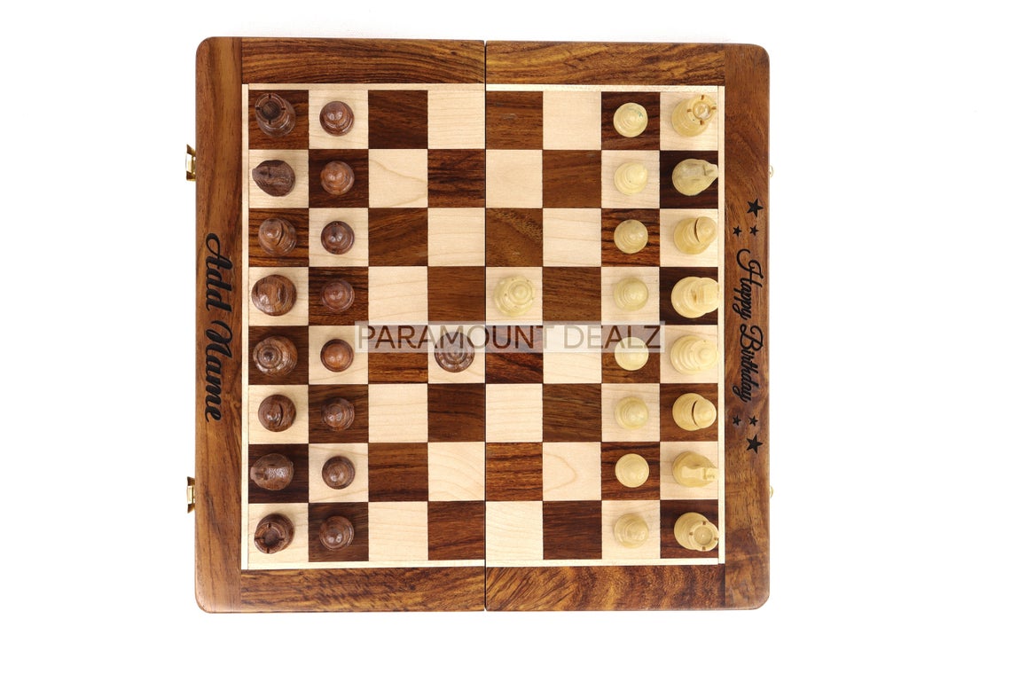 Pramount Dealz Happy Birthday Personalized Wooden Magnetic Chess Board
