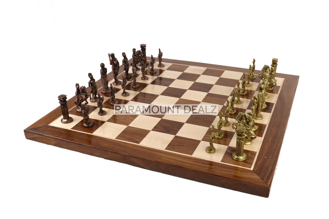 Brass Chess Set Luxury Collection Handmade 21" Wooden Chess Board