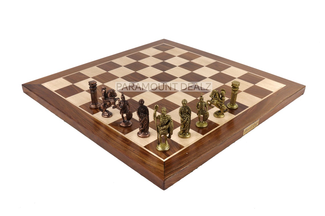Brass Chess Set Luxury Collection Handmade 21" Wooden Chess Board