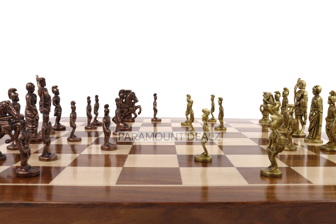 Brass Chess Set Luxury Collection Handmade 21" Wooden Chess Board