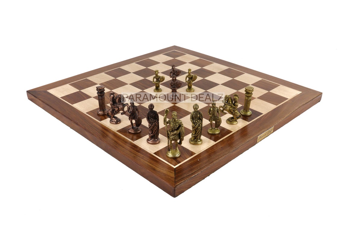 Brass Chess Set Luxury Collection Handmade 21" Wooden Chess Board