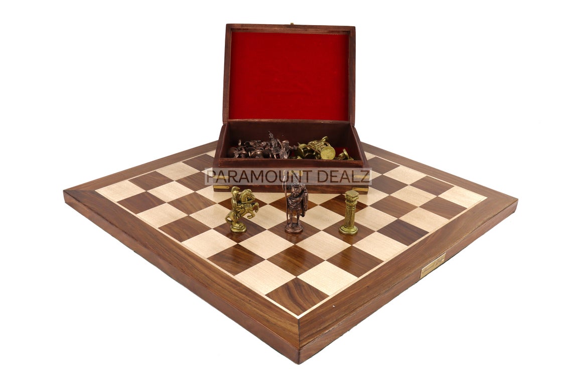 Brass Chess Set Luxury Collection Handmade 21" Wooden Chess Board