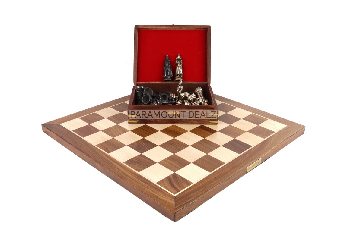 Wooden Chess Board with Chess Pieces and Chess Box