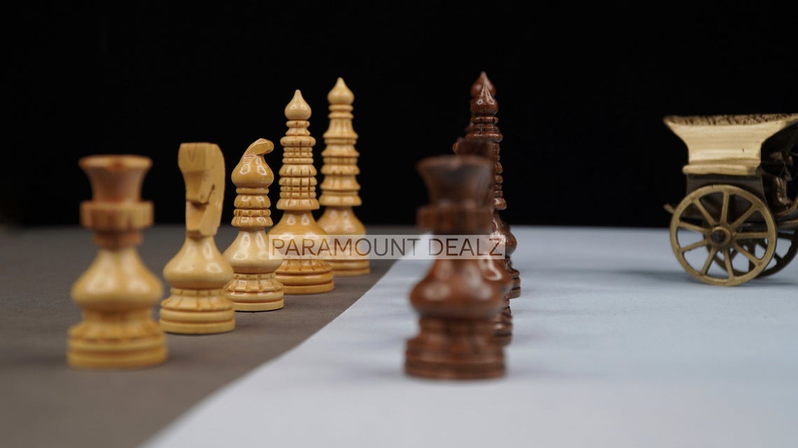 Paramount Dealz Handcrafted Wooden Chess Pieces with Velvet Carry Pouch