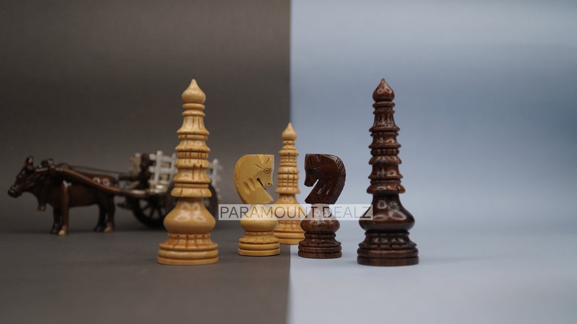 Paramount Dealz Handcrafted Wooden Chess Pieces with Velvet Carry Pouch